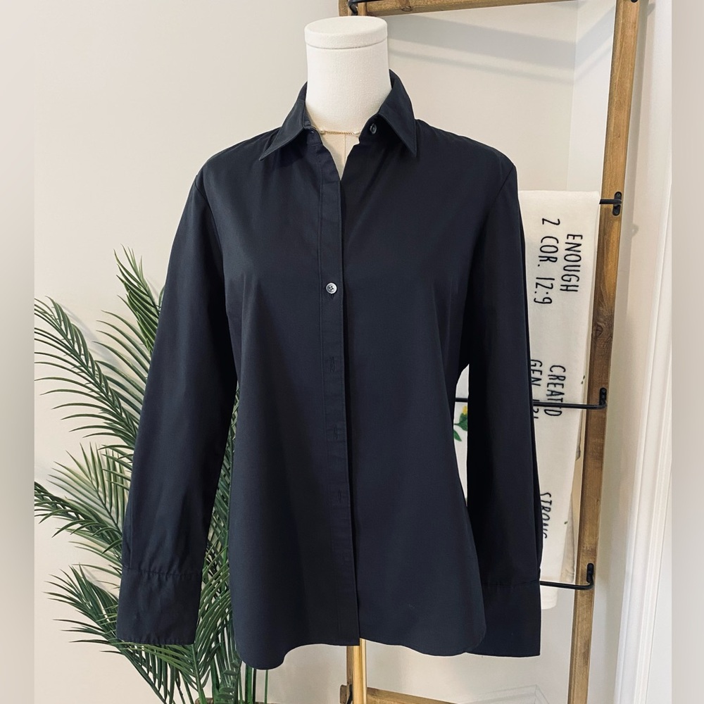 Calvin Klein Black Button-Up Shirt with Branded Neck Label, Large
